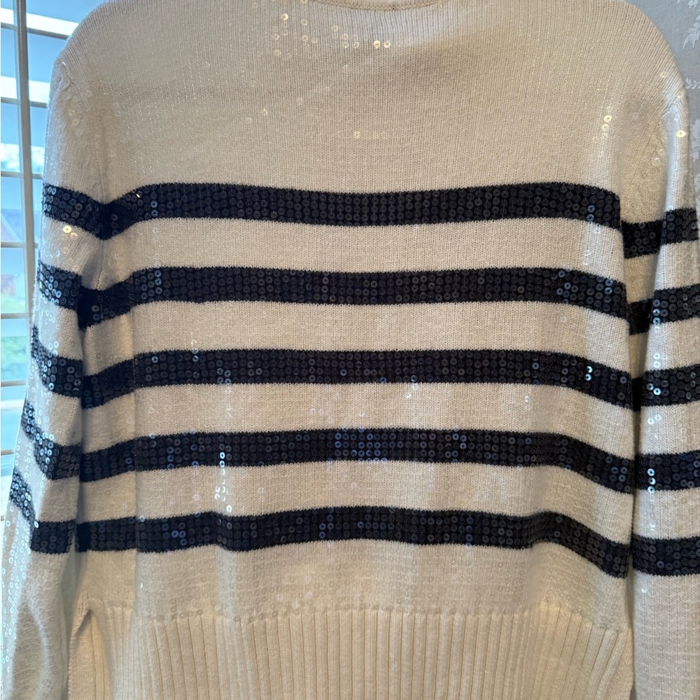 Talbots Cream and navy Striped Sequin Sweater - Picture 7 of 12